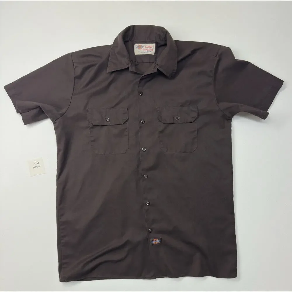 Used Dark Brown Dickies Men's Short Sleeve Work Shirt Large